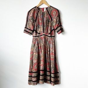 Zimmermann Red Paisley Midi Dress with Black Trim